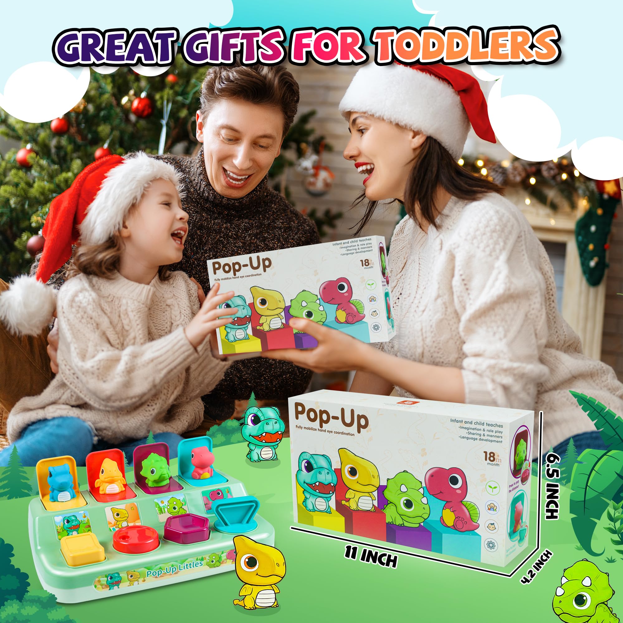 Interactive Pop Up Animal Toy for Toddlers 1-3 Years Old - Montessori Cause & Effect Learning Toy, Dinosaur Pop Up Game for Boys & Girls - Perfect for Early Childhood Development & Sensory Play at Home or Preschool