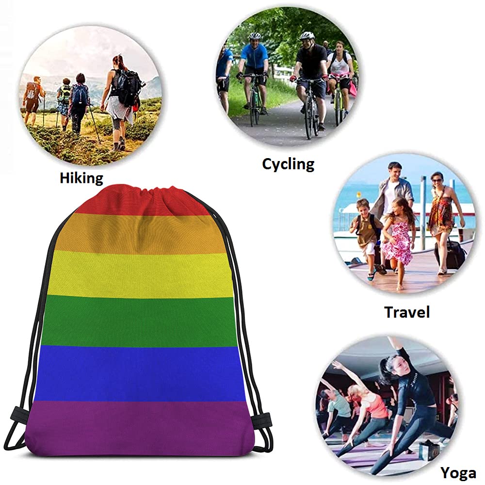 LGBT Pride Drawstring Backpack - Rainbow Flag Design Gym Sack for Yoga, Sports & Travel | Waterproof Lightweight String Bag for Men & Women | Perfect for Gym, Beach & Festival