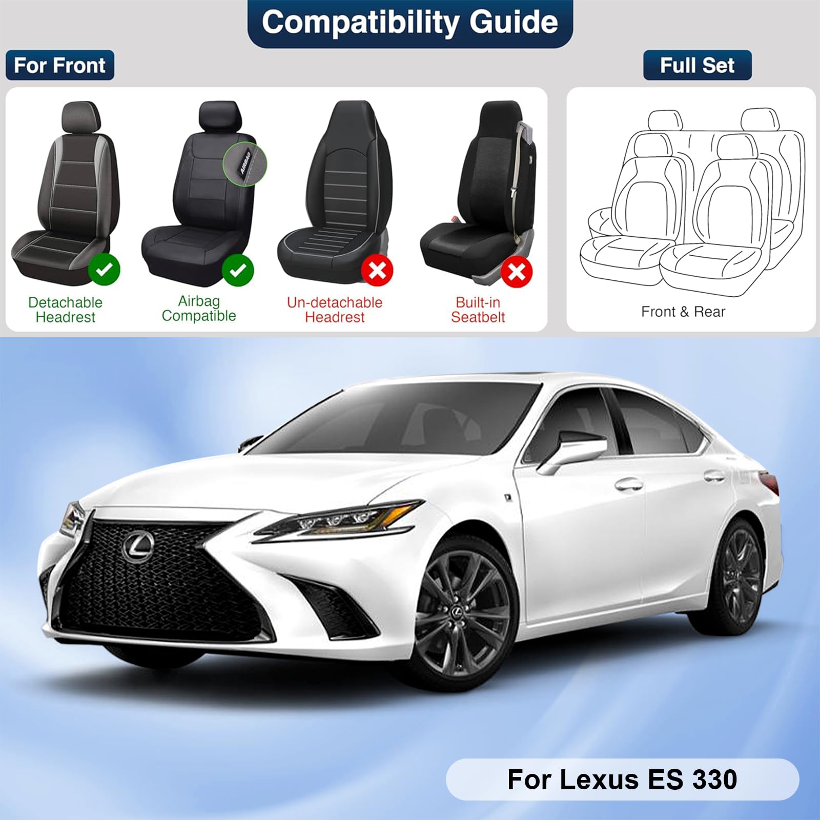 Premium Leather Car Seat Covers for Lexus ES 330 2004-2006 - Universal Anti-Slip Design Fits Most Cars, Sedans, SUVs & Trucks (Black Red Bars) - Perfect for Road Trips, Commuting & Protecting Your Vehicle Interior