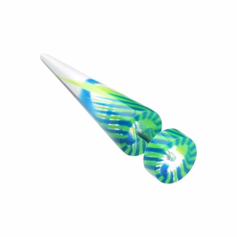 WildKlass Fake Taper Earrings - Pinwheel Stripe UV Acrylic Stretchers (Pair) for Punk, Goth & Alternative Fashion | Perfect for Concerts, Festivals & Bold Everyday Style