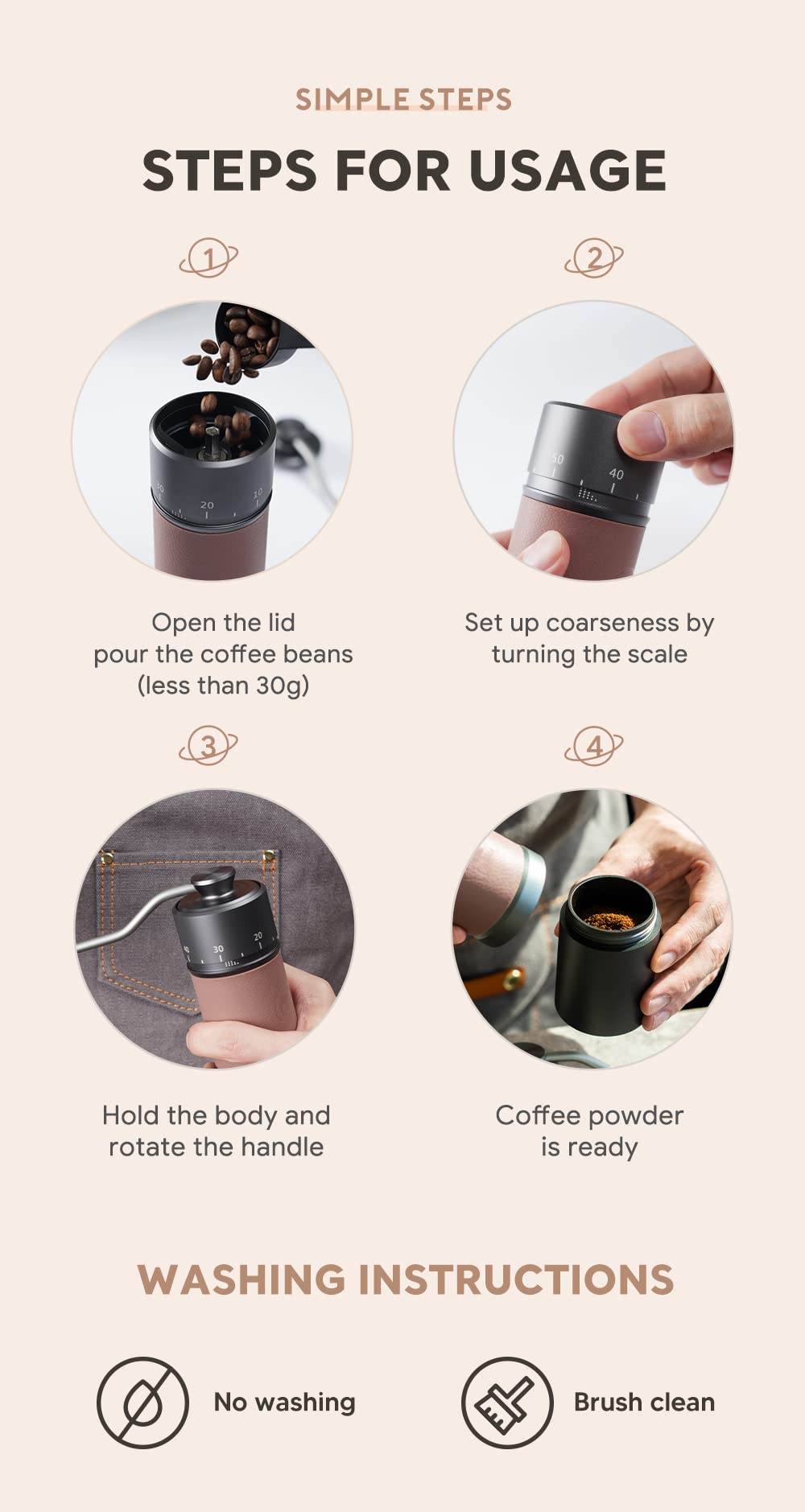 Premium Manual Coffee Grinder - 30g Capacity with CNC Stainless Steel Conical Burr, Silicone Anti-Skid Ring - Perfect for Pour Over, French Press & Espresso - Ideal Coffee Enthusiast Gift for Home, Office & Travel
