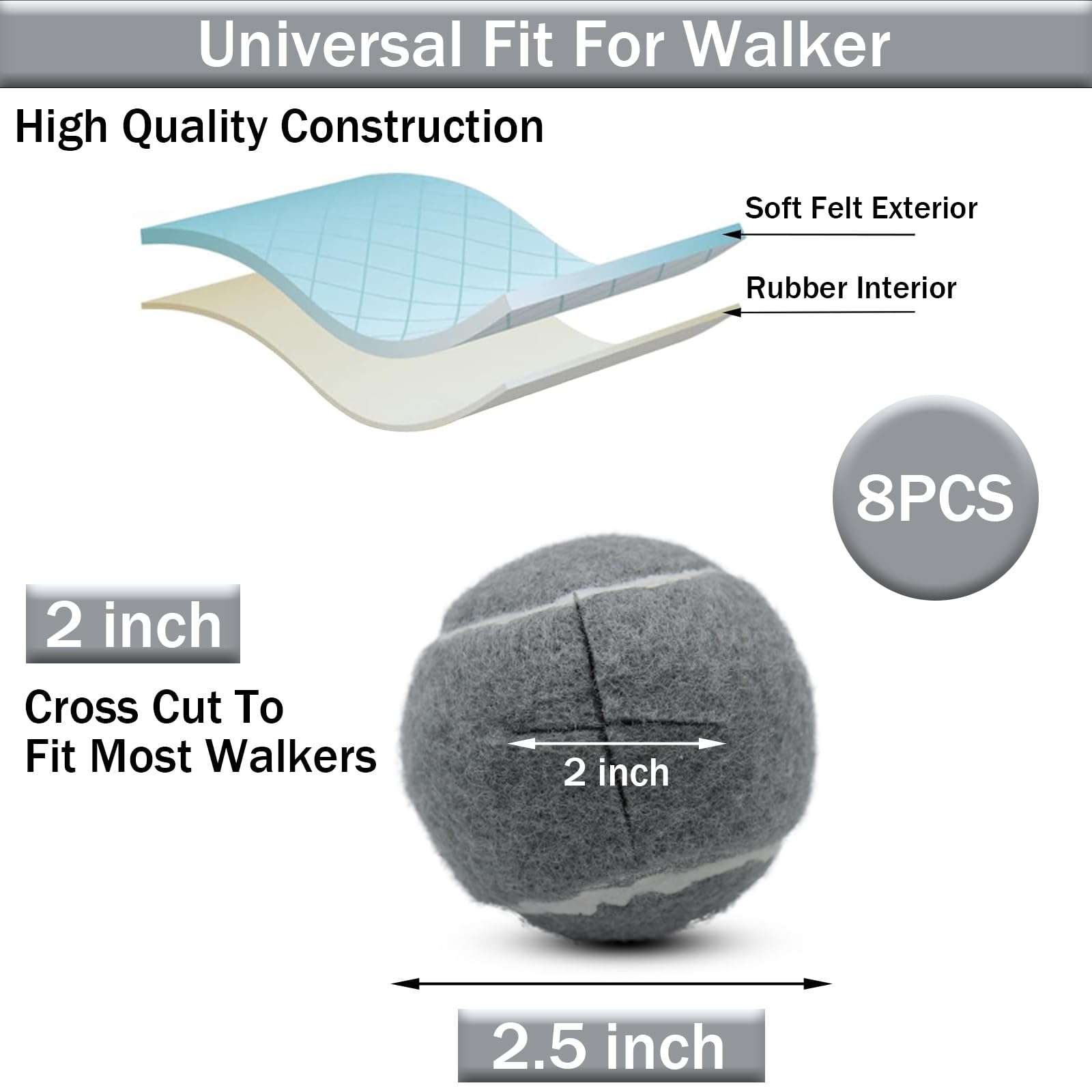 4 PCS Precut Walker Tennis Balls for Furniture Legs - Heavy Duty Felt Pad Glides for Chair & Table Legs - Floor Protectors for Hardwood & Tile Floors - Perfect for Home, Office & Classroom Use