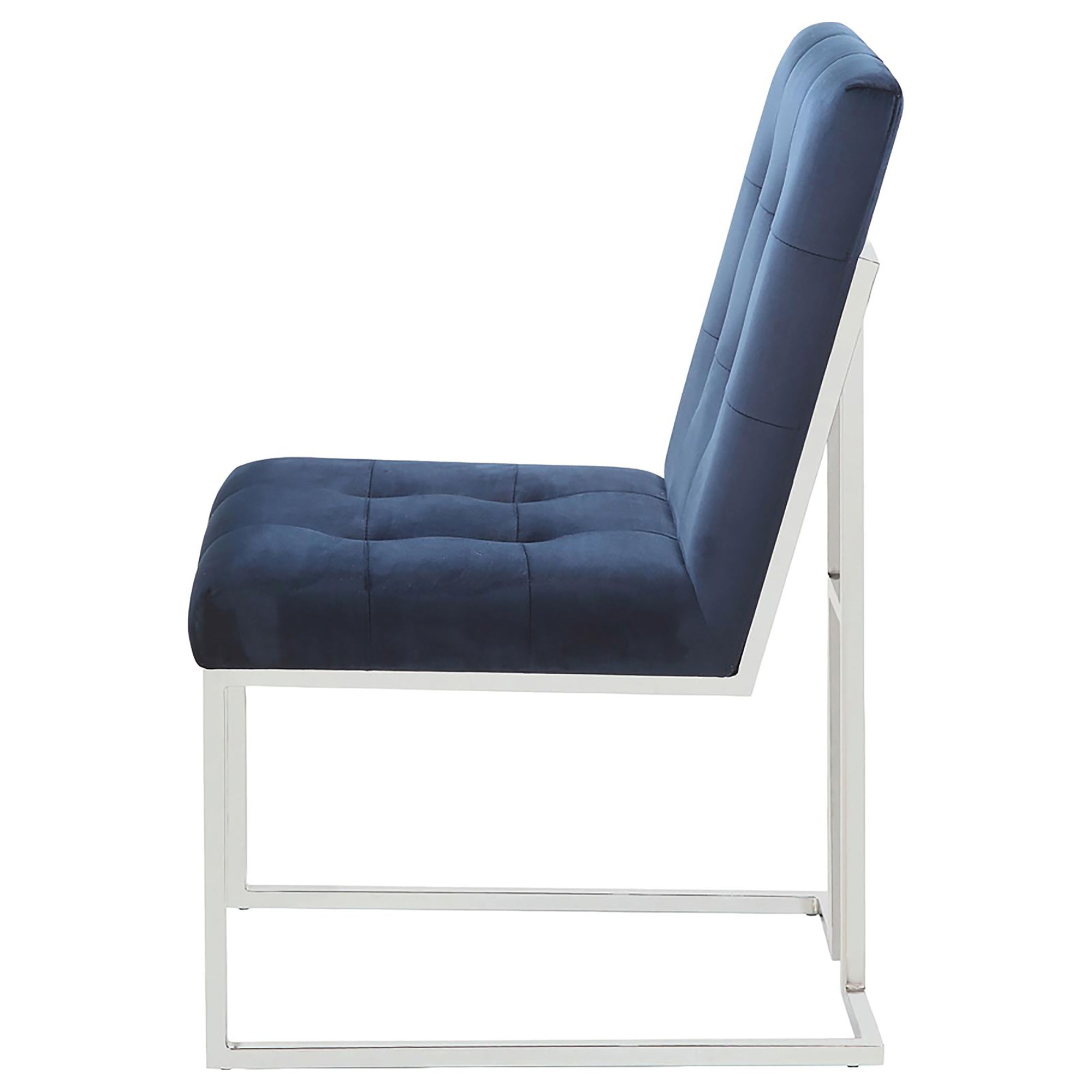 Blue and Chrome Tufted Back Dining Chairs (Set of 2) - Modern Upholstered Kitchen Chairs for Dining Room, Restaurant, or Office - Comfortable & Stylish Seating Solution