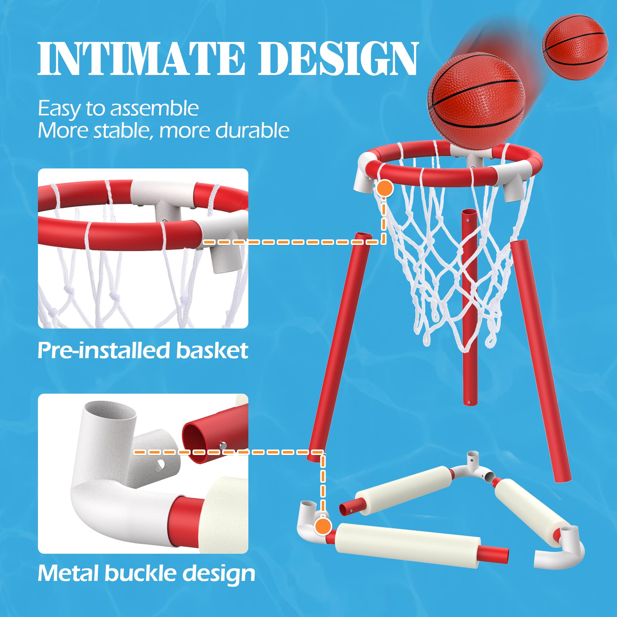 Floating Pool Basketball Hoop Set - Adjustable Height for Kids & Adults | Waterproof Outdoor & Indoor Basketball Game for Swimming Pool, Backyard, Beach | Perfect for Summer Parties, Family Fun & Poolside Activities