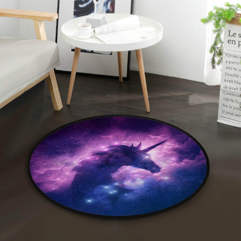 Galaxy Unicorn Nebula Round Area Rug - 4' Diameter Non-Slip Polyester Floor Mat for Living Room, Bedroom & Kids Play Area | Soft Yoga Mat for Home Decor & Meditation Space