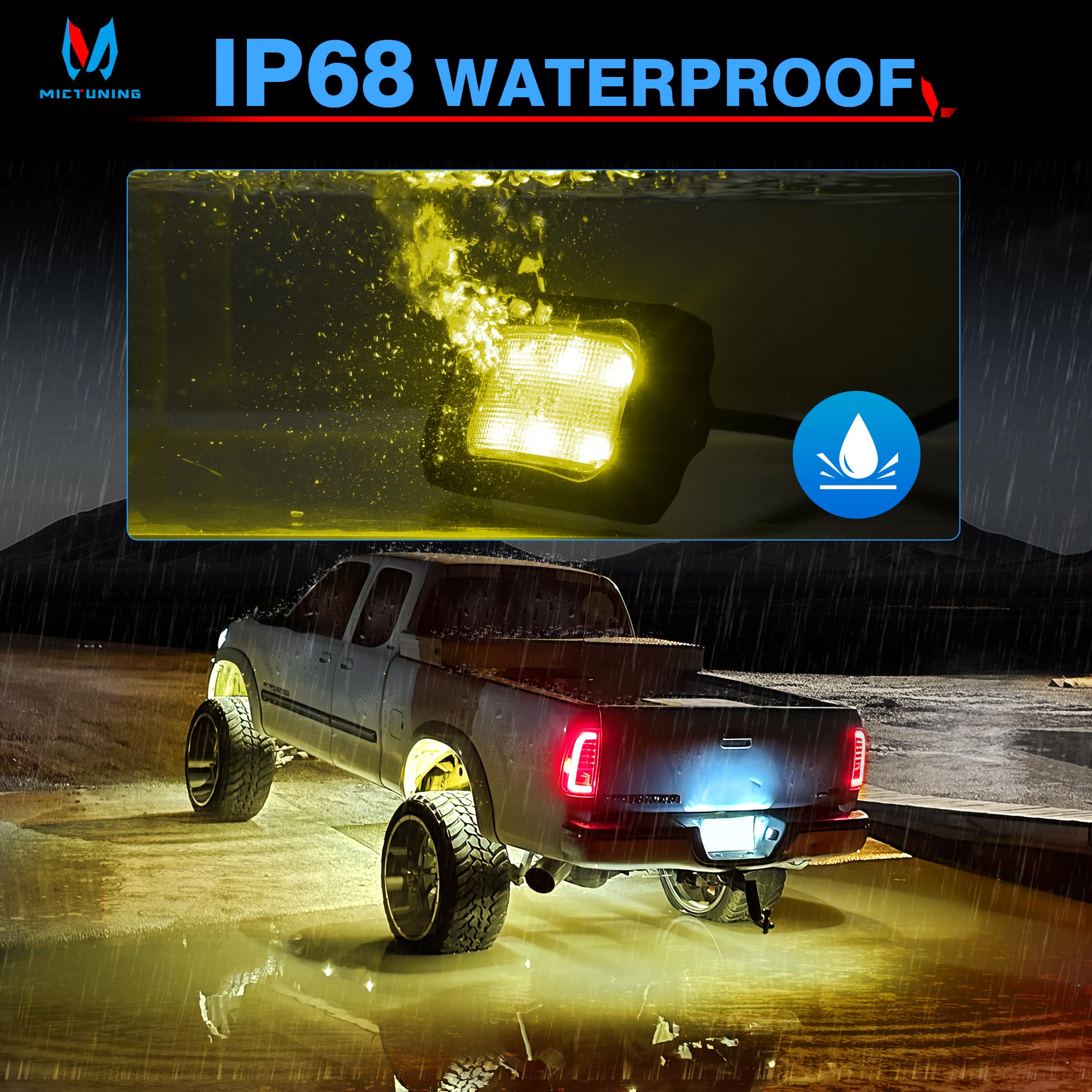 MICTUNING C2 Curved RGBW LED Rock Lights - 8 Pods Underglow Multicolor Neon Lights with Wiring Switch Kit & Bluetooth APP Control for Off-Road Trucks, Jeeps, ATVs - Perfect for Night Driving, Car Shows, and Off-Road Adventures
