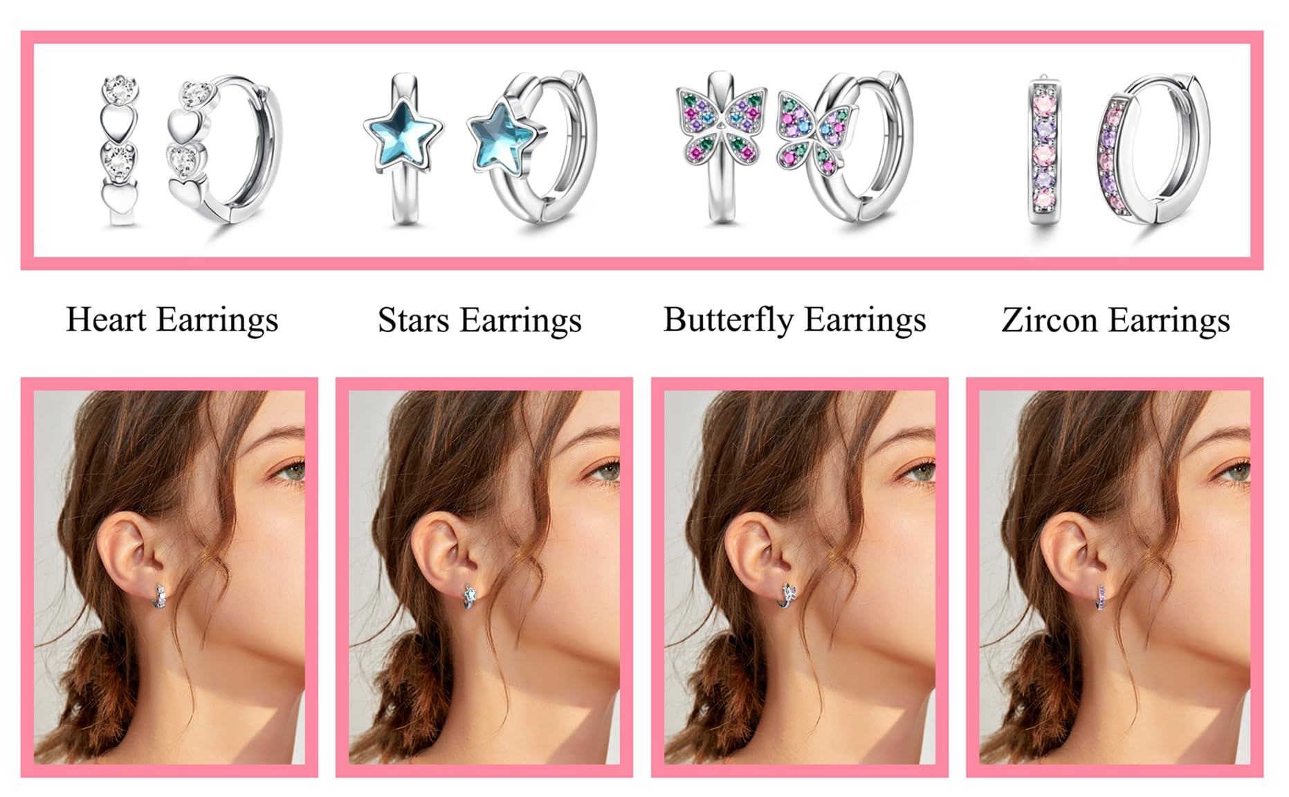 Hypoallergenic Huggie Hoop Earrings for Women & Girls - 10mm Tiny CZ Butterfly Star Cartilage Earrings Set | Double Love Heart Sleeper Earrings for Daily Wear, Gift Giving & Special Occasions