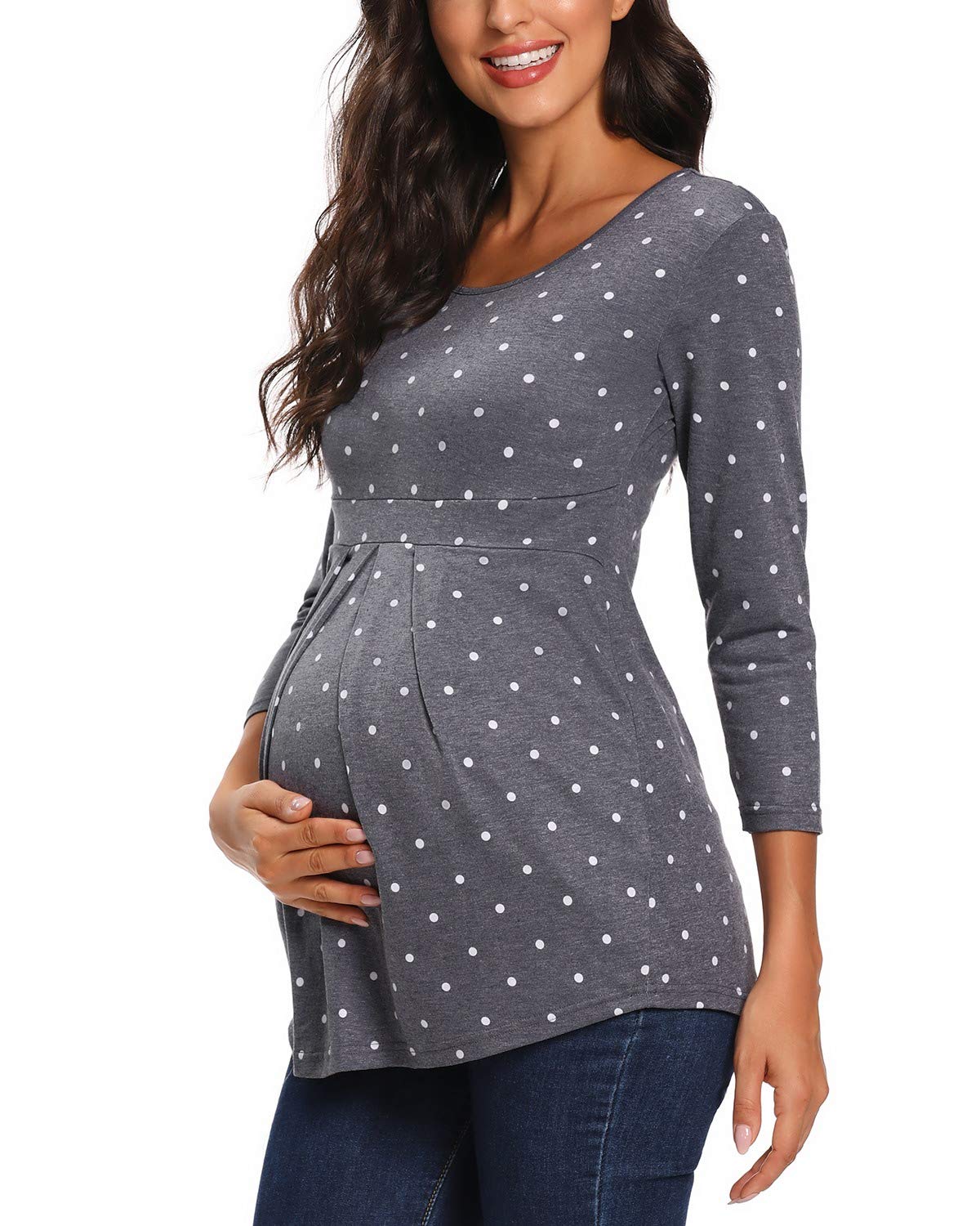 Glampunch Women's Maternity Tops - Short & 3/4 Sleeve Round Neck Peplum Tunic Shirts for Pregnancy | Comfortable & Stylish Nursing Clothes for Work, Casual Wear & Maternity Photos