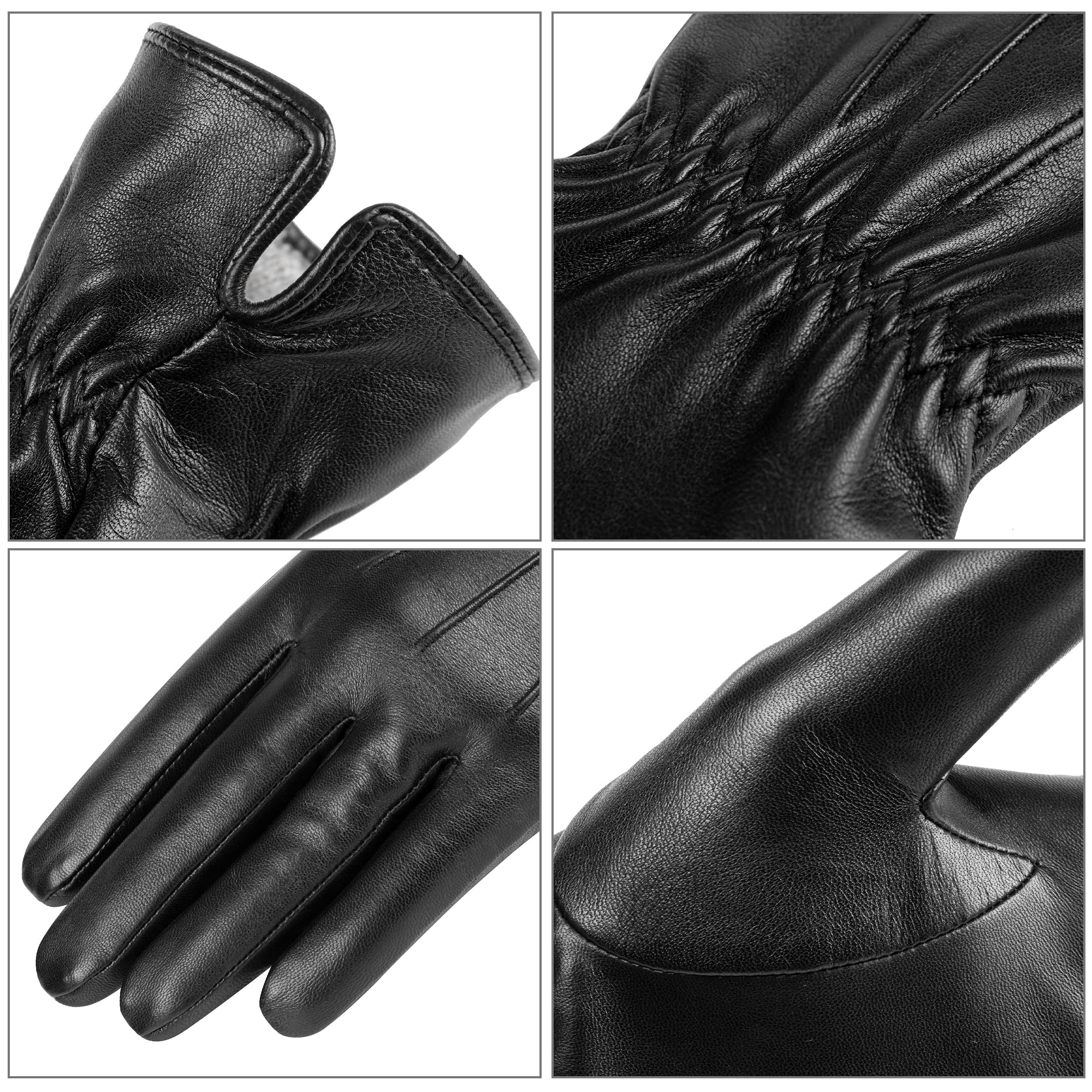 Women's Winter Leather Gloves with Cashmere Lining - Touchscreen Compatible, Windproof & Warm for Driving, Texting & Outdoor Activities - Perfect for Commuting, Skiing & Cold Weather Fashion