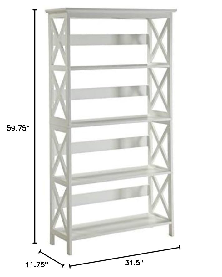 Pemberly Row 5-Shelf White Wood Bookcase - Stylish Storage for Living Room, Office & Bedroom