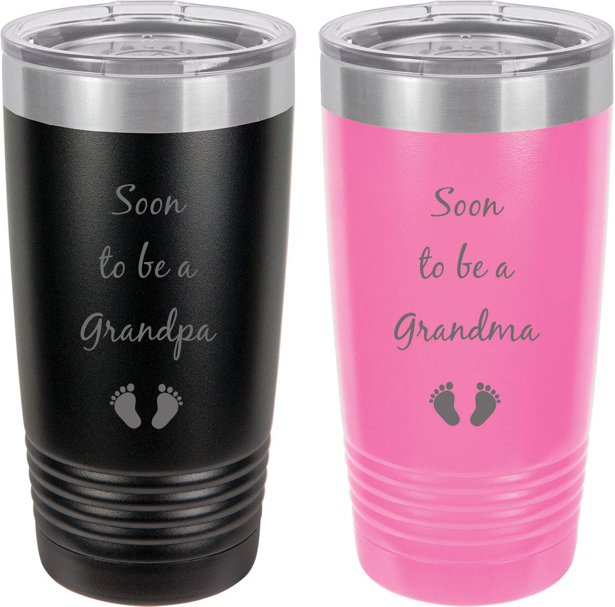 Personalized Stainless Steel Engraved Insolidated Tumbler 20oz - Soon to be Grandpa & Grandma Announcement Gift, Black/Pink Travel Coffee Mug - Perfect for Pregnancy Reveals, Baby Showers & Grandparent Gifts