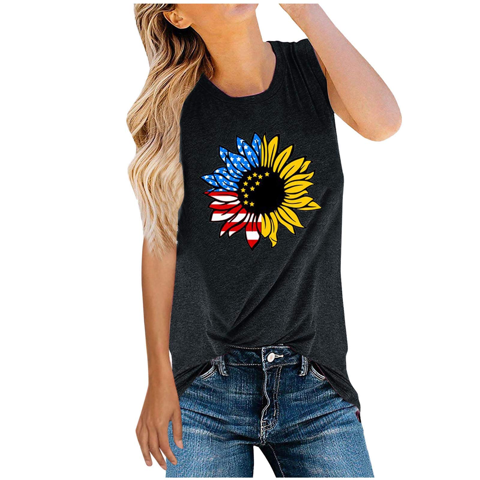 Women's Independence Day Tank Top - O-Neck Casual Loose Fit Basic Tee for Summer, Beach, Parties & Patriotic Events