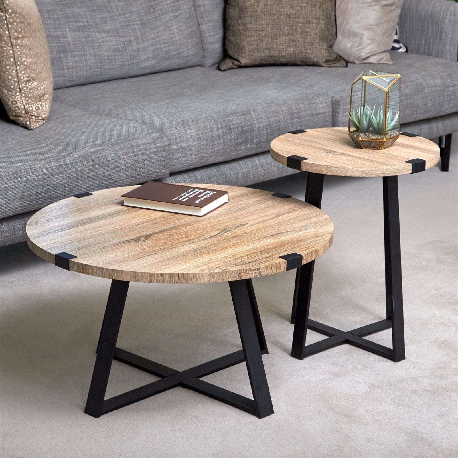 Stylish Oak Capri Round Coffee Table by Criterion - Perfect for Living Room, Lounge & Home Decor