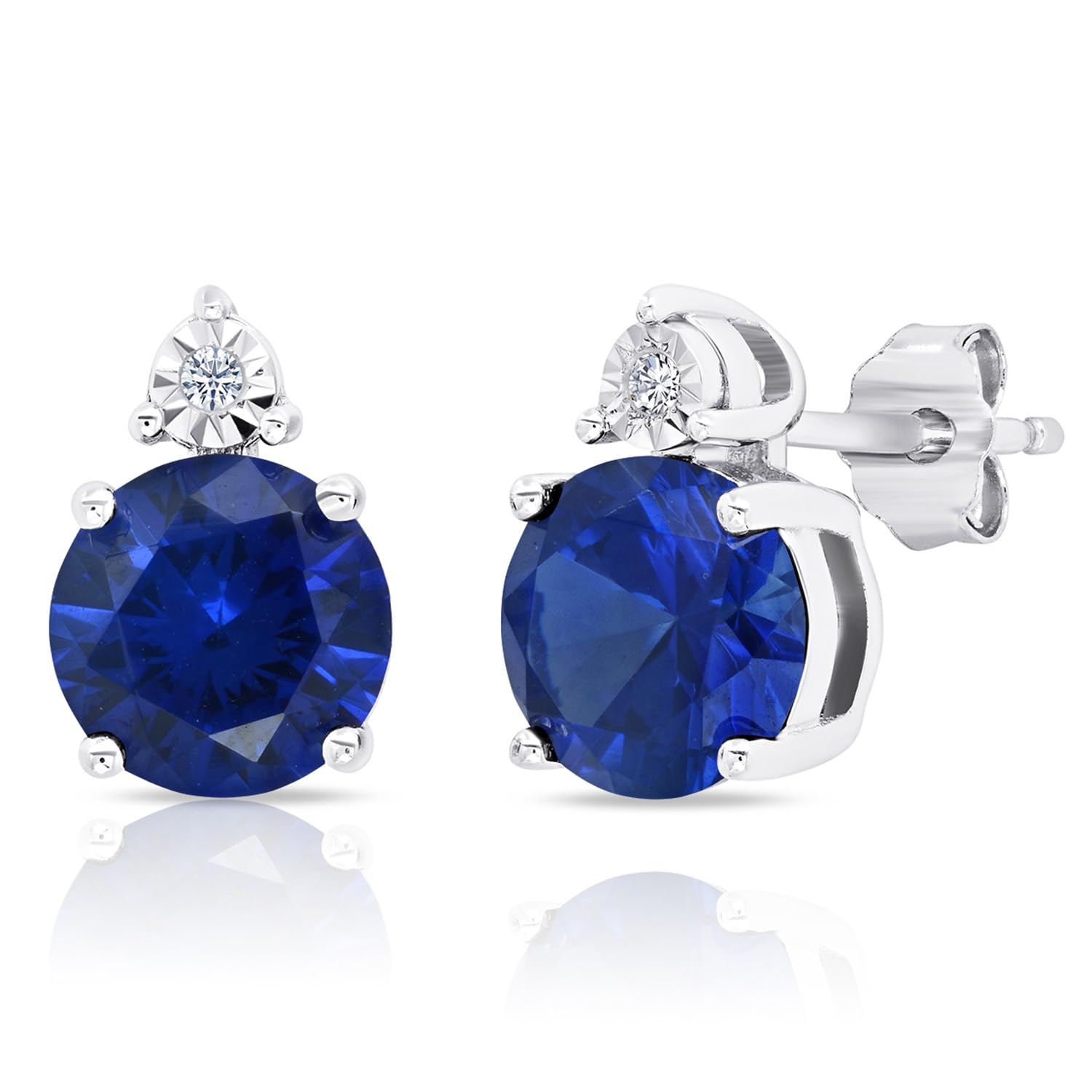 MAX + STONE 7mm Round Sterling Silver 925 Birthstone Stud Earrings for Women - Diamond Accent Halo Design with Push Backs | Perfect Gift for Birthday, Anniversary & Special Occasions