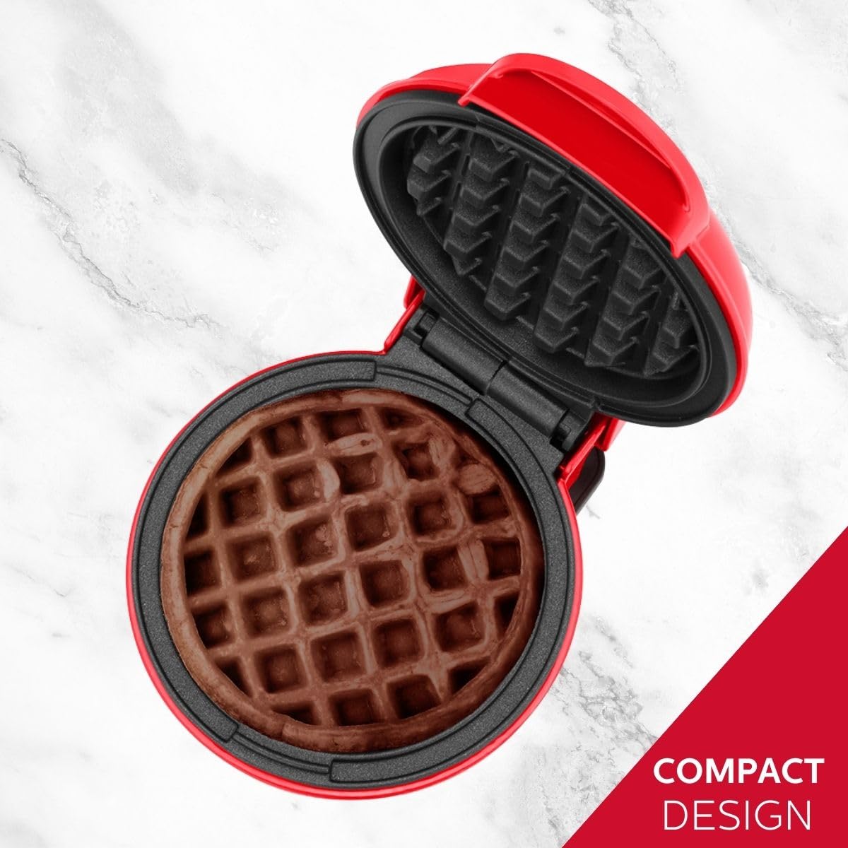 Holstein Housewares Mini Waffle Maker - 4 Inch Non-Stick Waffle Iron for Quick Breakfast, Brunch & Snacks | Perfect for Dorms, Offices & Small Kitchens | Red Compact Waffle Maker (Personal Size)