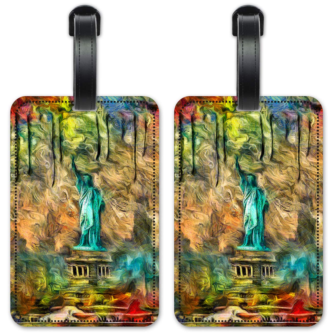 Abstract Statue of Liberty Luggage ID Tags - Set of 2 Suitcase Identification Cards for Travel Accessories | Perfect for Airports, Cruise Ships & Business Trips
