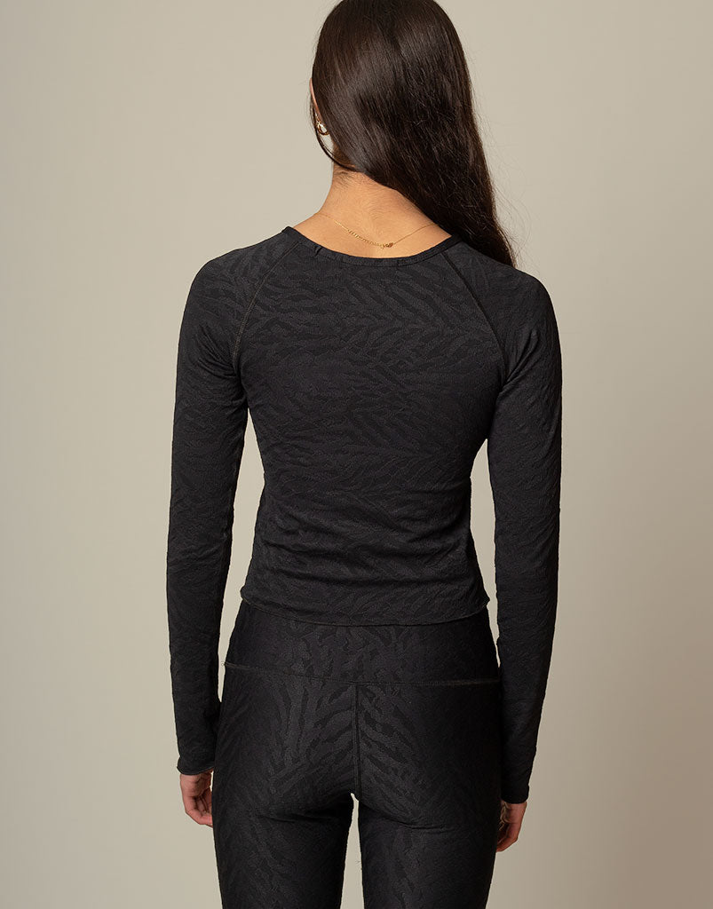 Allure Jacquard Long Sleeve Top for Women - Elegant Floral Print Blouse for Office, Party & Date Night | Comfortable Stretch Fabric