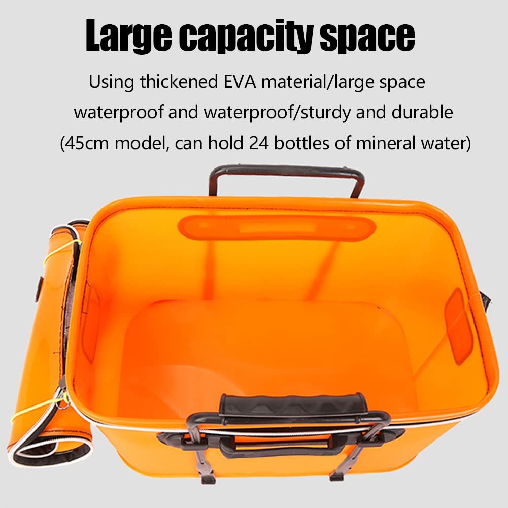 DYK&NX EVA Thickened Folding Fishing Bucket - Portable Live Fish Box with Fish Pump Protection, Multifunctional Fishing Bag for Keeping Bait Fresh & Fish Alive (Yellow, 50L) - Perfect for Kayak Fishing, Camping & Outdoor Adventures