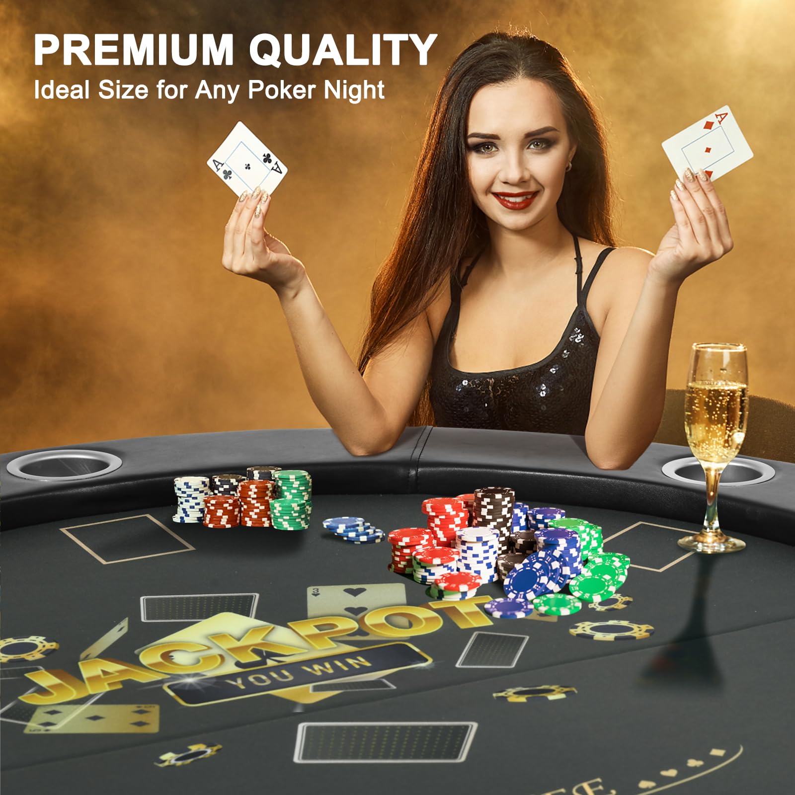 Foldable Round Poker Table for 6 Players - Portable Texas Holdem Casino Game Table with Water-Resistant Cushioned Rail & Stainless Steel Cup Holders (Black) - Perfect for Home Games, Casino Nights, and Poker Parties