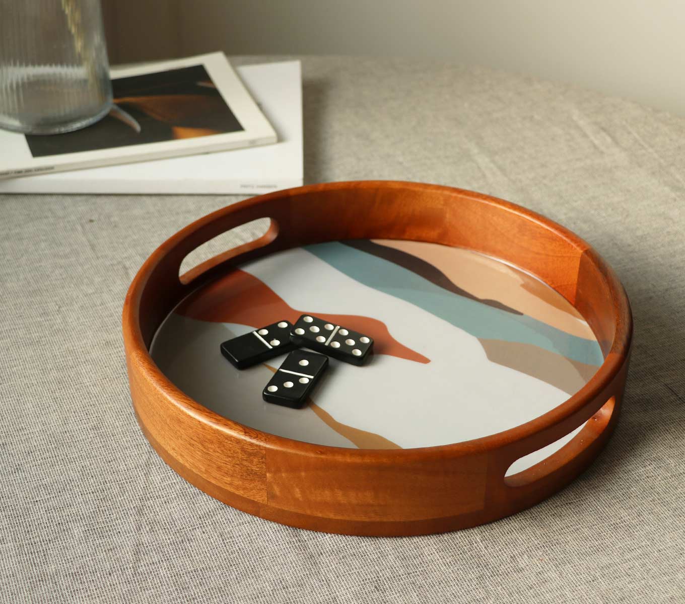 Round Serving Tray - Elegant Wooden Circular Tray for Coffee, Breakfast, or Decor - Perfect for Dining, Entertaining, and Home Decor
