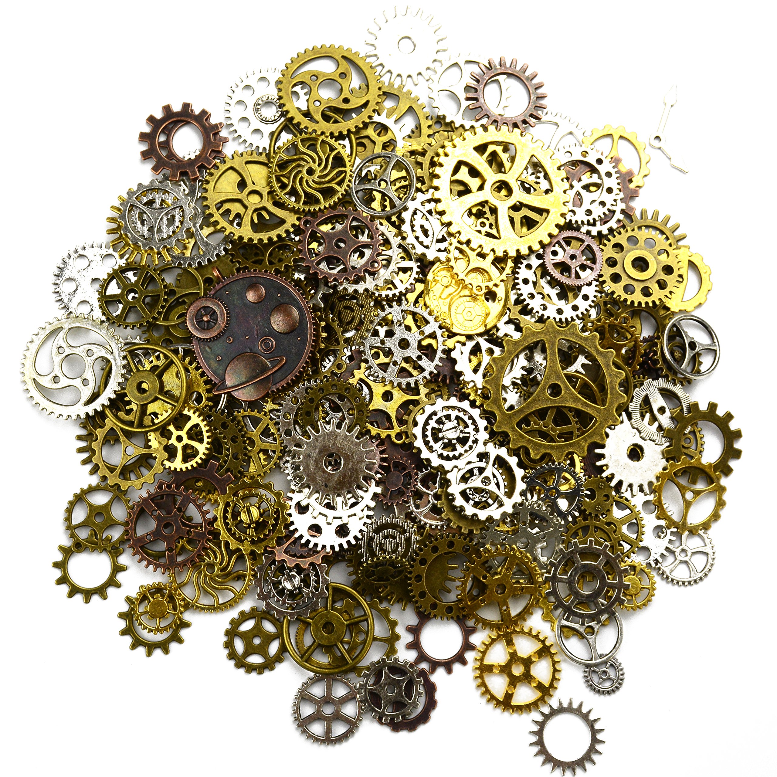 150g Steampunk Gears Charms - Mixed Color Metal Watch Cogs for Jewelry Making, DIY Crafts, Resin Decor & Halloween Costume Accessories - Vintage Industrial Style for Necklaces, Bracelets, Cosplay and Party Decorations