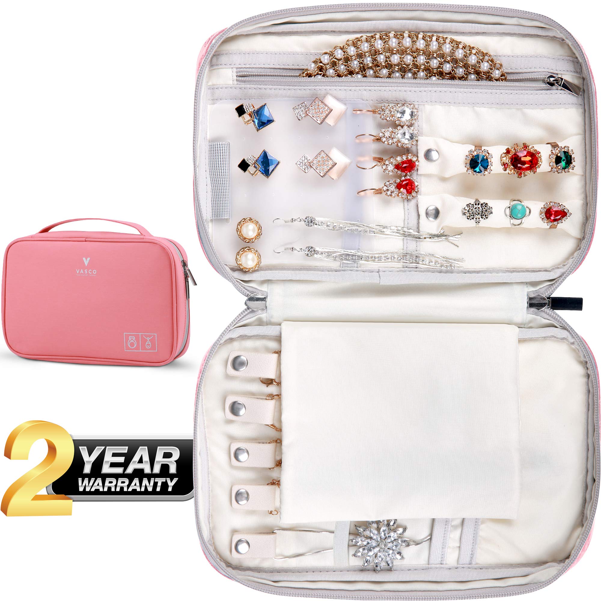 VASCO Travel Jewelry Organizer Roll - Portable Jewelry Case for Necklaces, Earrings, Rings | Compact Jewelry Storage Bag | Women's Jewelry Organizer for Travel, Vacation & Daily Use