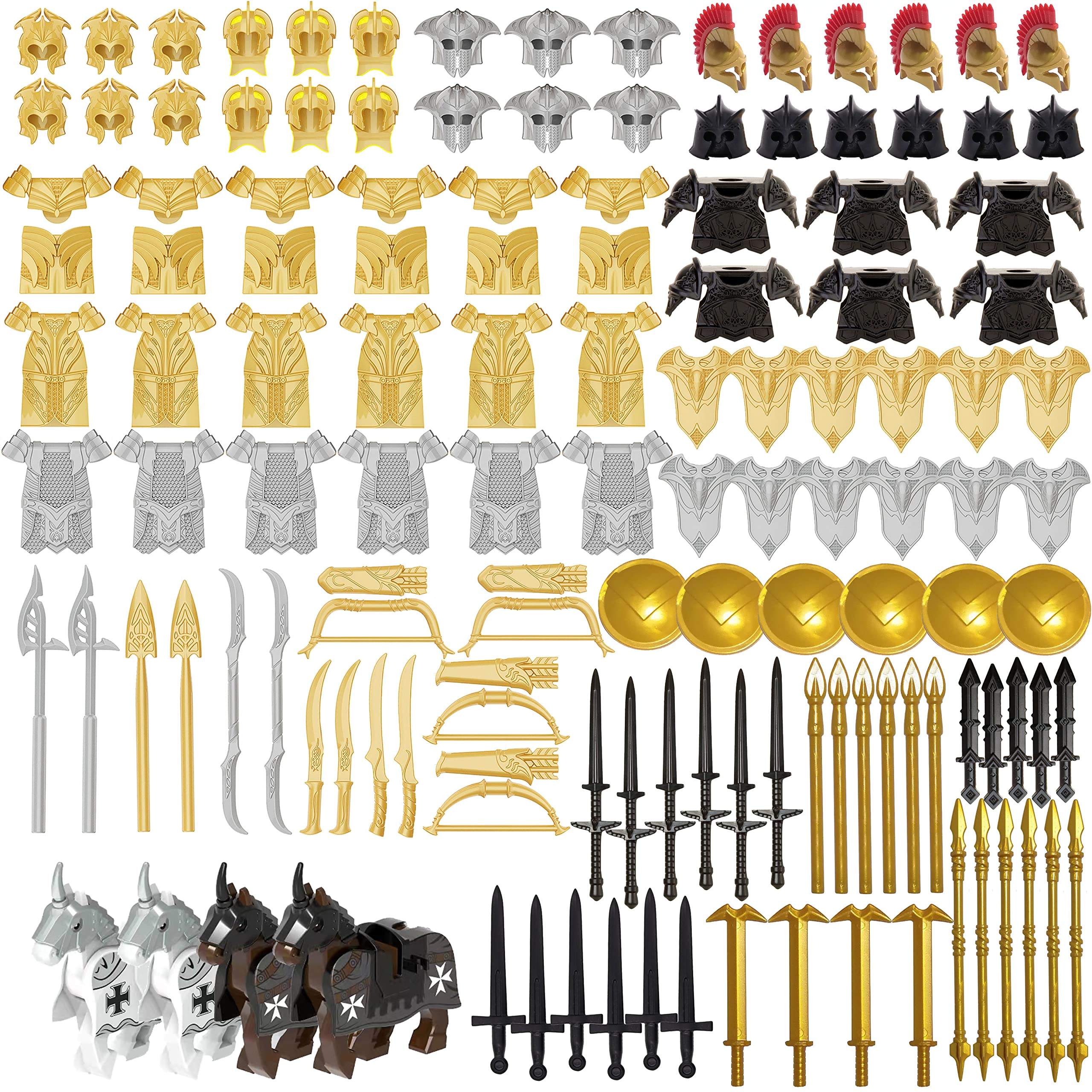 TOYGA 129Pcs Medieval Weapons Set - Knight Helmet, Armor & Shields for Mini Figures | Military Weapon Accessories Compatible with Lego | Perfect for Battle Scenes, Diorama Building & Toy Soldier Collections