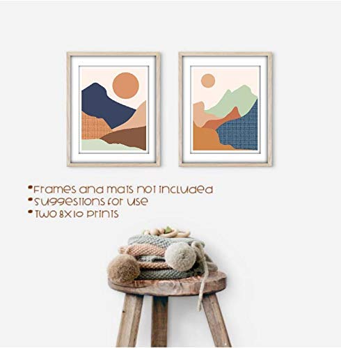 Modern Abstract Mountain Landscapes Wall Art Prints - Set of 2 Unframed (8x10) - Perfect for Living Room, Bedroom & Office Decor