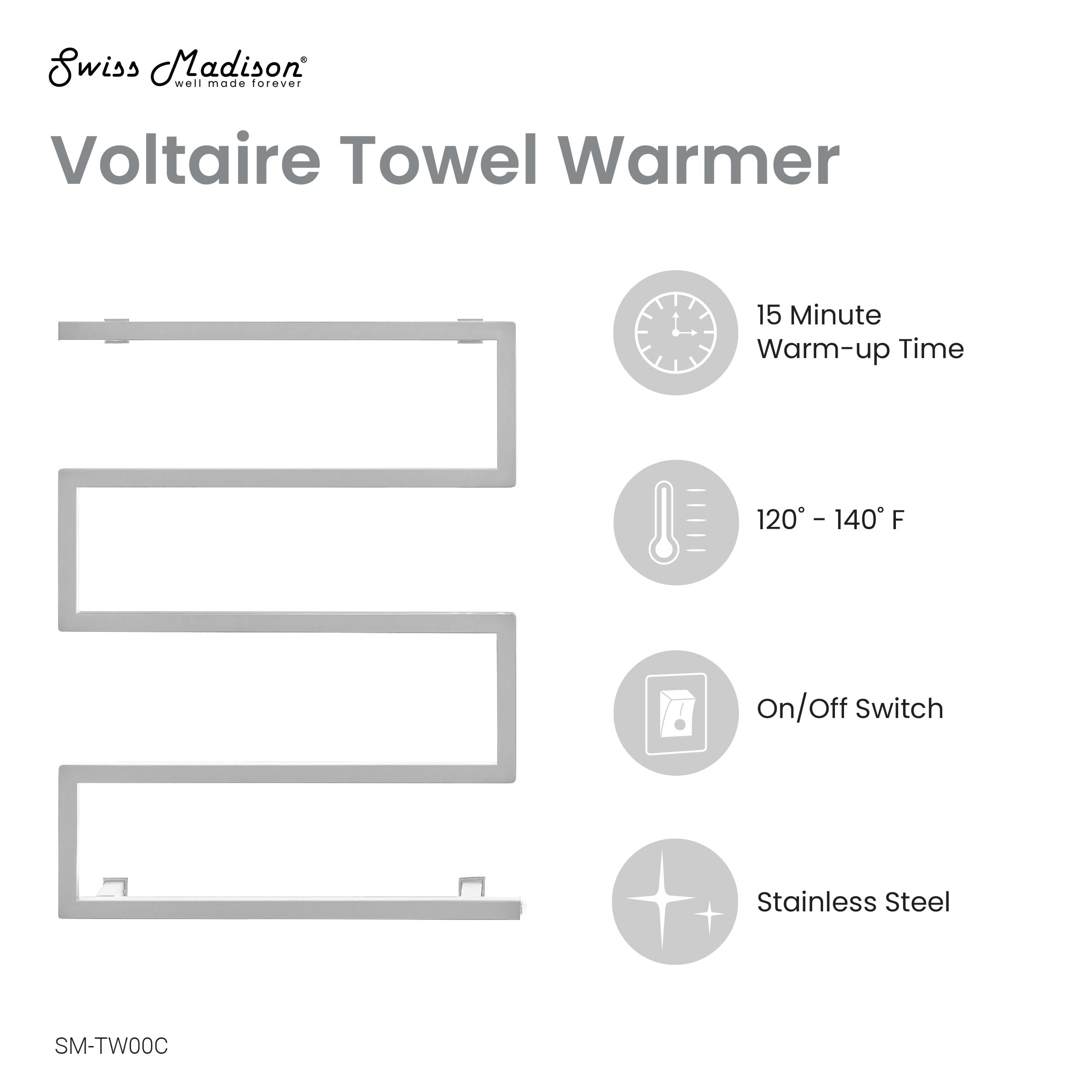 Swiss Madison Voltaire 5-Bar Electric Towel Warmer - Chrome Heated Towel Rack for Bathroom - Perfect for Spa, Luxury Hotels & Modern Home Bathrooms