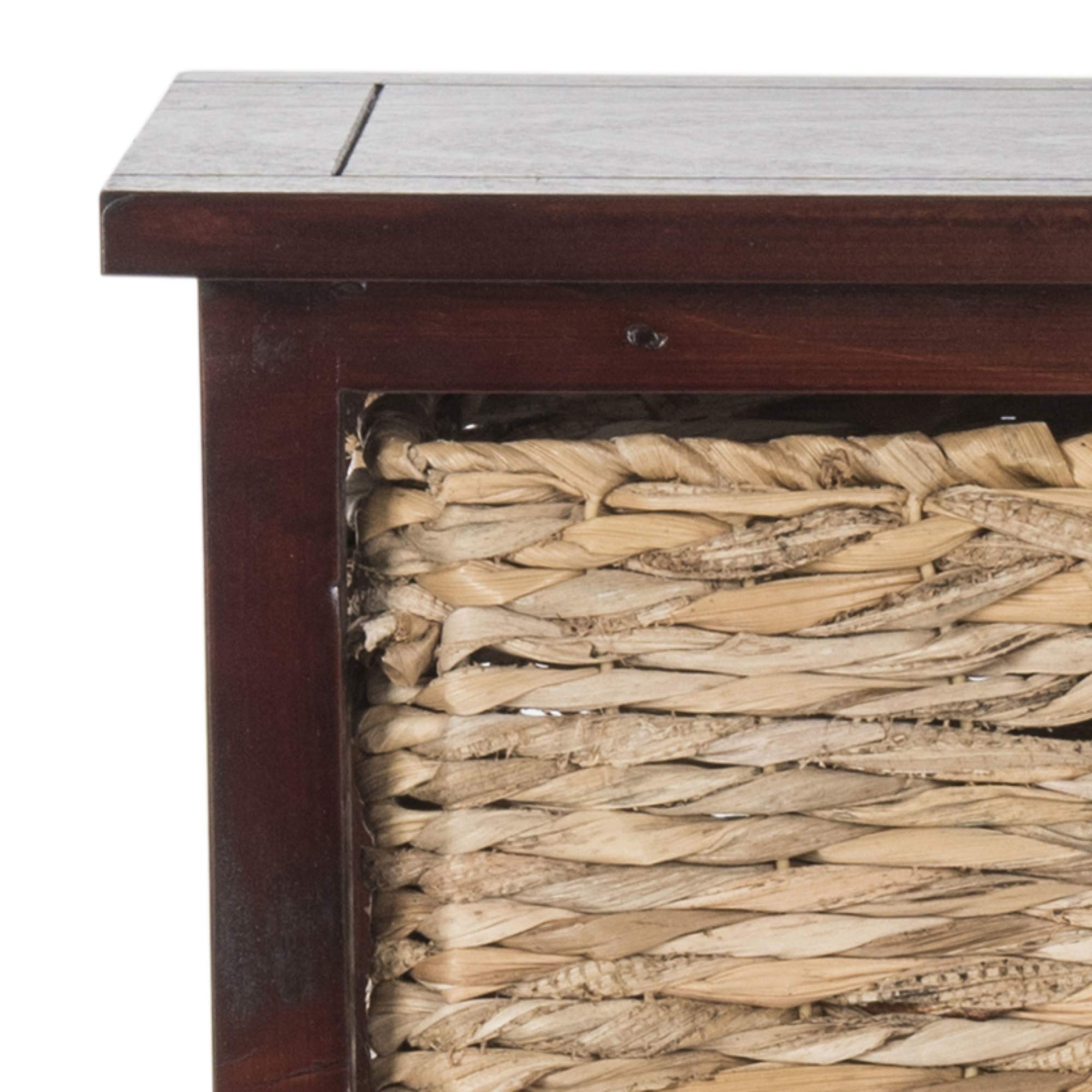 SAFAVIEH American Homes Collection Halle Distressed Black 3-Tier Wicker Basket Storage Side Table - Rustic End Table for Living Room, Bedroom & Patio Decor