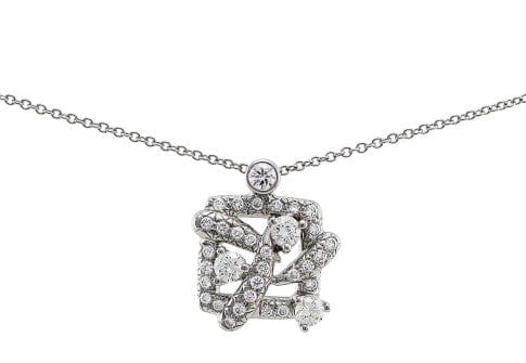18K White Gold Pavé Diamond Woven Pendant Necklace - Elegant Diamond Jewelry for Women, Perfect for Weddings, Anniversaries & Special Occasions