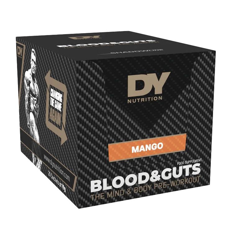 Dorian Yates Blood and Guts Pre Workout Energy Powder - Mango Flavor 20 Packets (19g Each) | Boost Performance & Endurance for Intense Workouts & Gym Training
