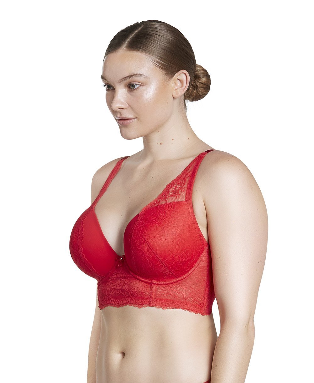 Parfait Sandrine Longline Plunge Bra - Sexy Push Up Underwire Bra for Women, Comfortable Full Coverage Lingerie in Racing Red - Perfect for Date Night, Special Occasions & Everyday Wear