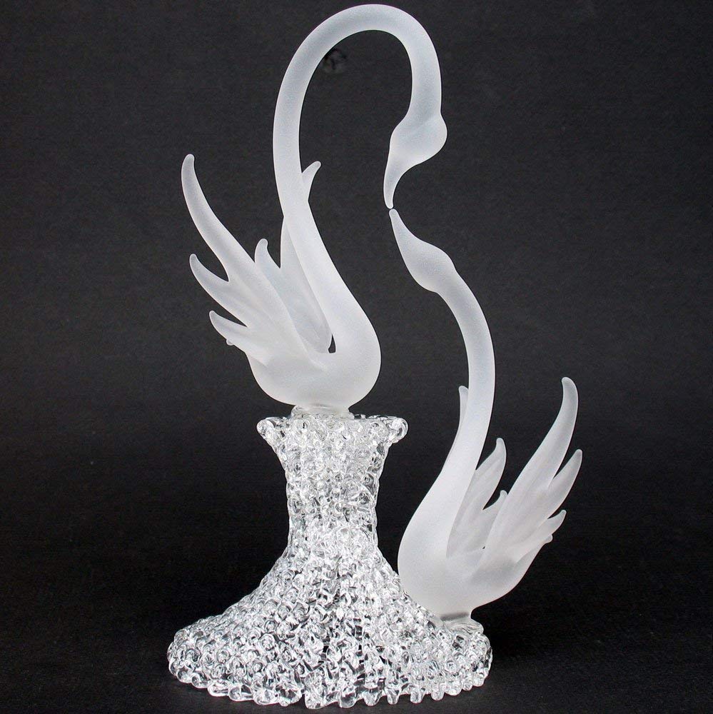 Elegant Hand-Blown Glass Kissing Swans Wedding Cake Topper - Perfect for Romantic Weddings, Anniversaries & Special Celebrations
