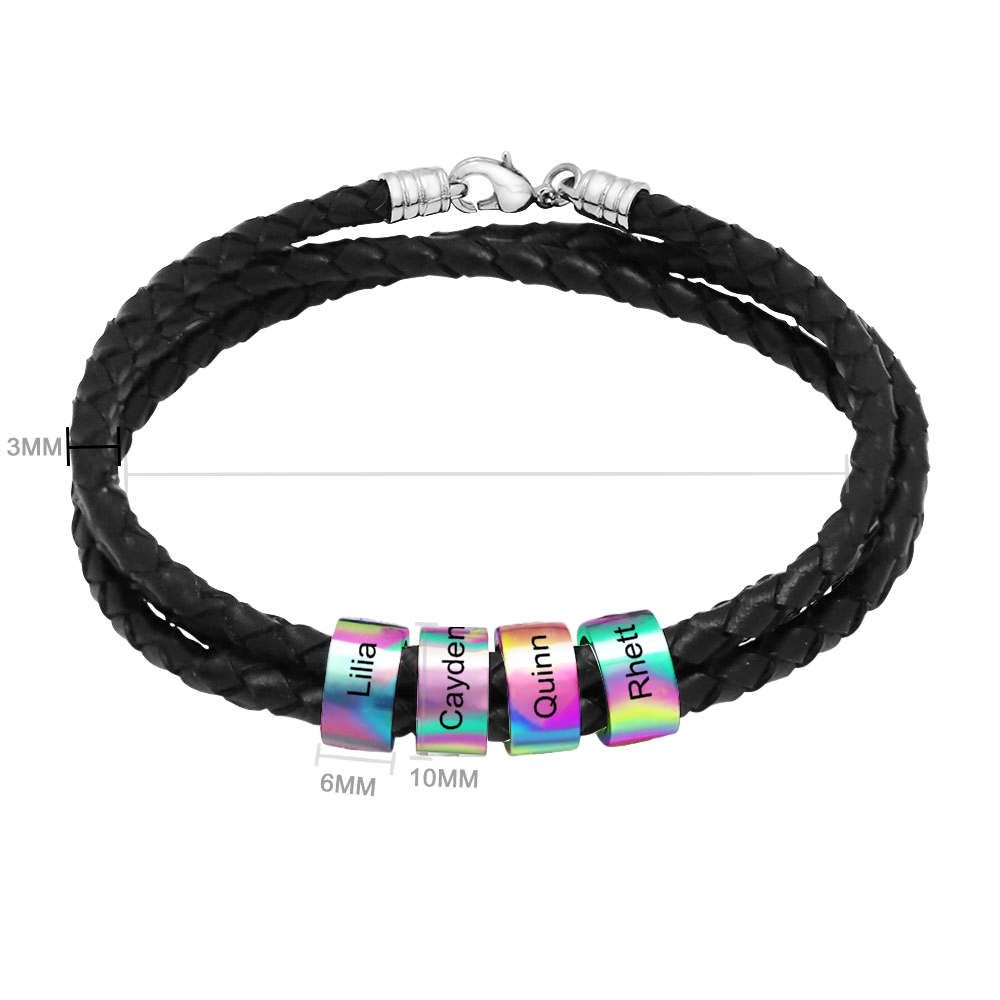 Personalized Engraved Braided Leather Beaded Bracelet - Custom Name Bangle for Women & Men - Perfect for Gifts, Anniversaries, and Everyday Wear