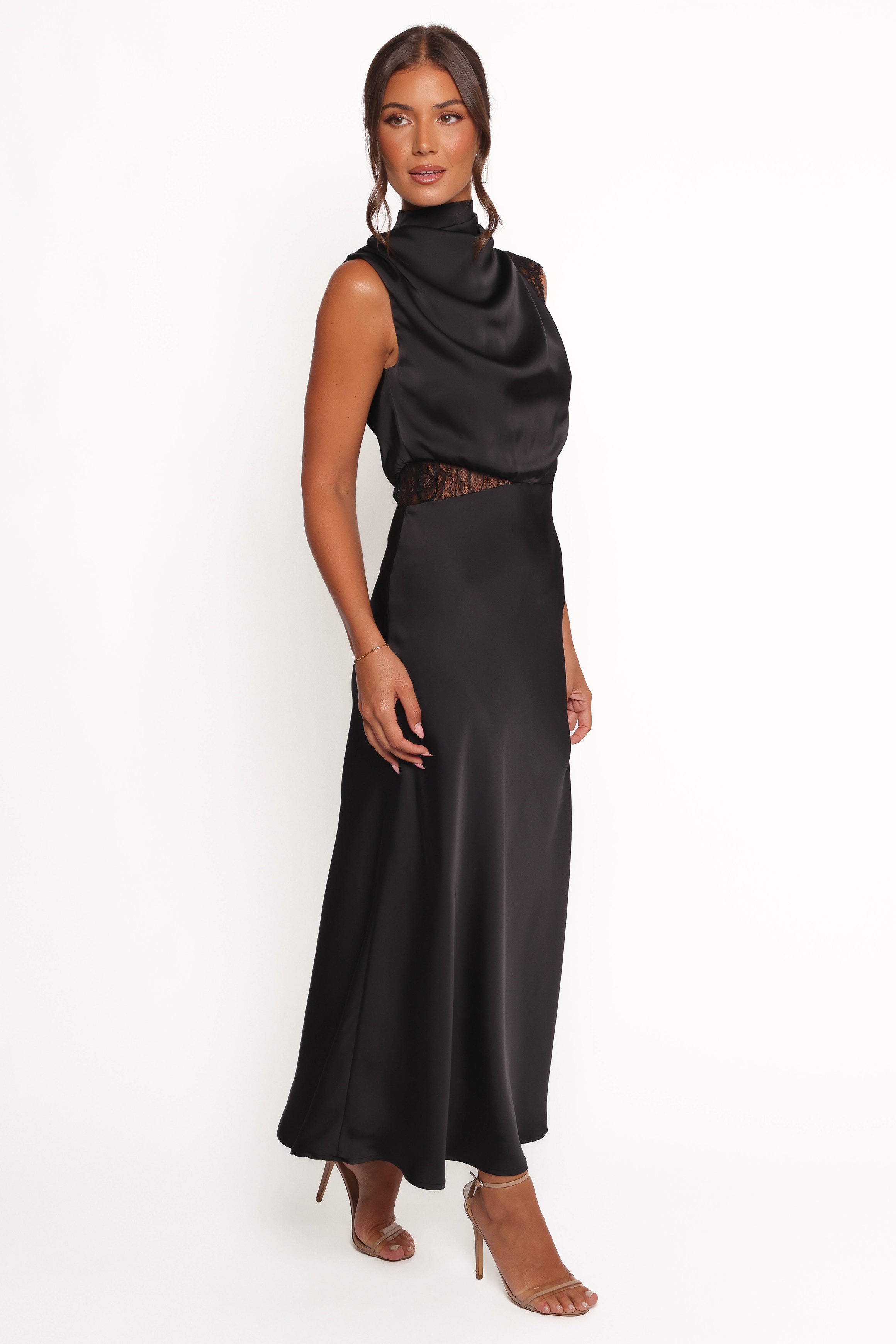 Anabelle Halter Neck Lace Maxi Dress - Elegant Black Long Formal Gown for Women | Perfect for Weddings, Parties & Evening Events