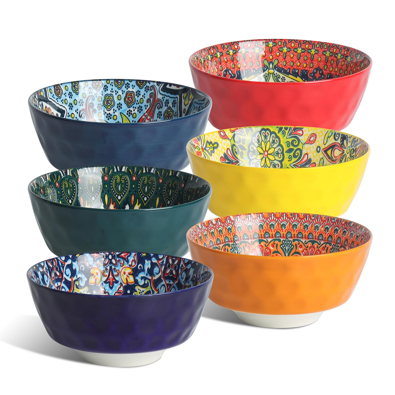 KitchenTour 6-Piece Ceramic Cereal Bowls Set - 26oz Microwave & Dishwasher Safe Soup Bowls for Oatmeal, Salad, Pasta, Dessert - Colorful 6.4 Inch Serving Bowls for Dining, Kitchen, Restaurant & Party Use