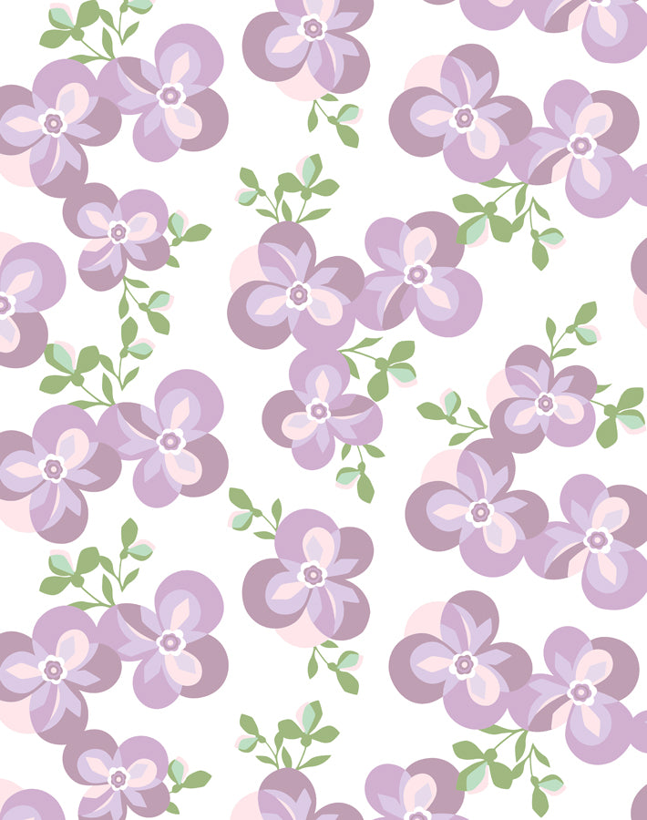 Tea Collection Graphic Flower Wallpaper - Lavender Floral Design for Bedroom, Living Room & Home Decor