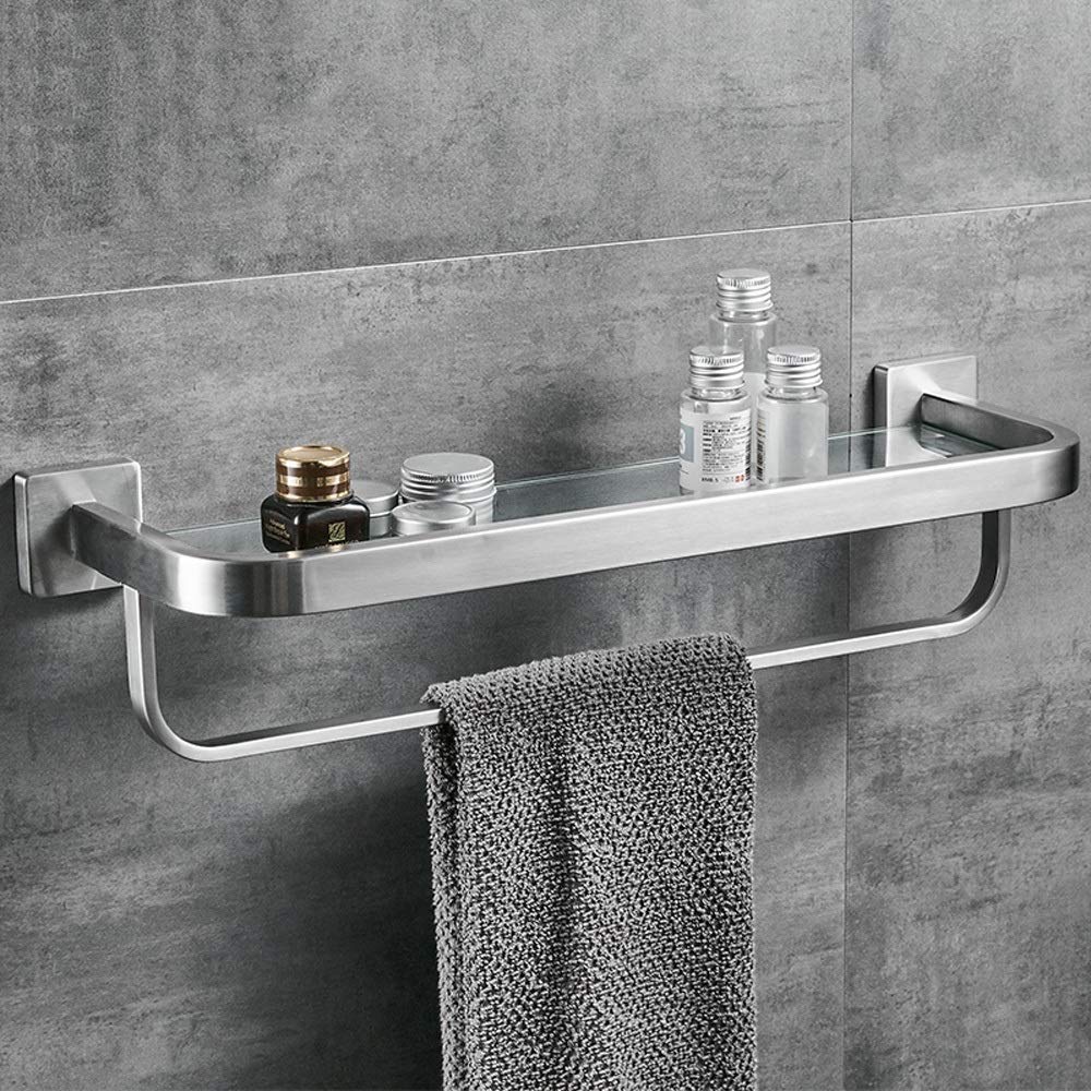 Premium Thick Tempered Glass Stainless Steel Wall Mounted Shelf - Rustproof Bathroom & Kitchen Storage Organizer, Shower Caddy, Floating Shelves with Towel Rack - Perfect for Modern Home, Spa, and Hotel Decor