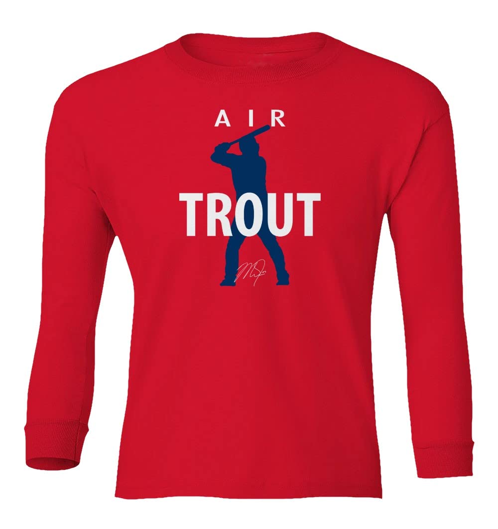 KING THREADS Air Trout Baseball Jersey - Los Angeles Angels Fan Apparel - Youth Long Sleeve Performance T-Shirt for Baseball Games & Casual Wear