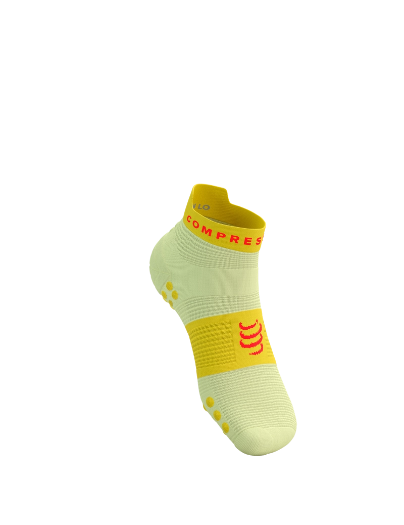 Compressport Unisex Pro Racing Socks v4.0 - Running & Athletic Performance Socks - Low Cut - Elf Yellow/Fluo Red - Ideal for Marathon, Triathlon & High-Intensity Training