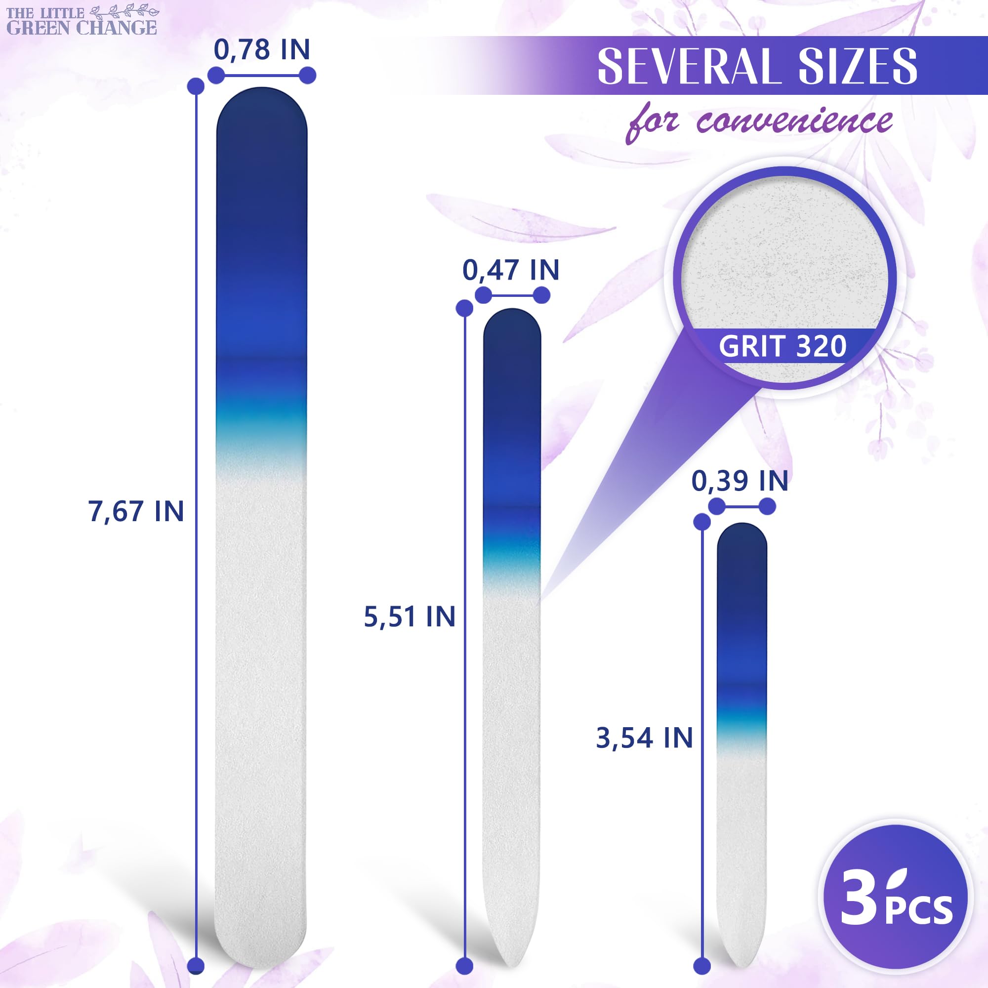 3Pcs Crystal Glass Nail Files Set - Professional Manicure & Pedicure Tools for Natural & Acrylic Nails | Cuticle Pusher & Nail Care Kit | Perfect for Home Salon, Travel & Gift Giving