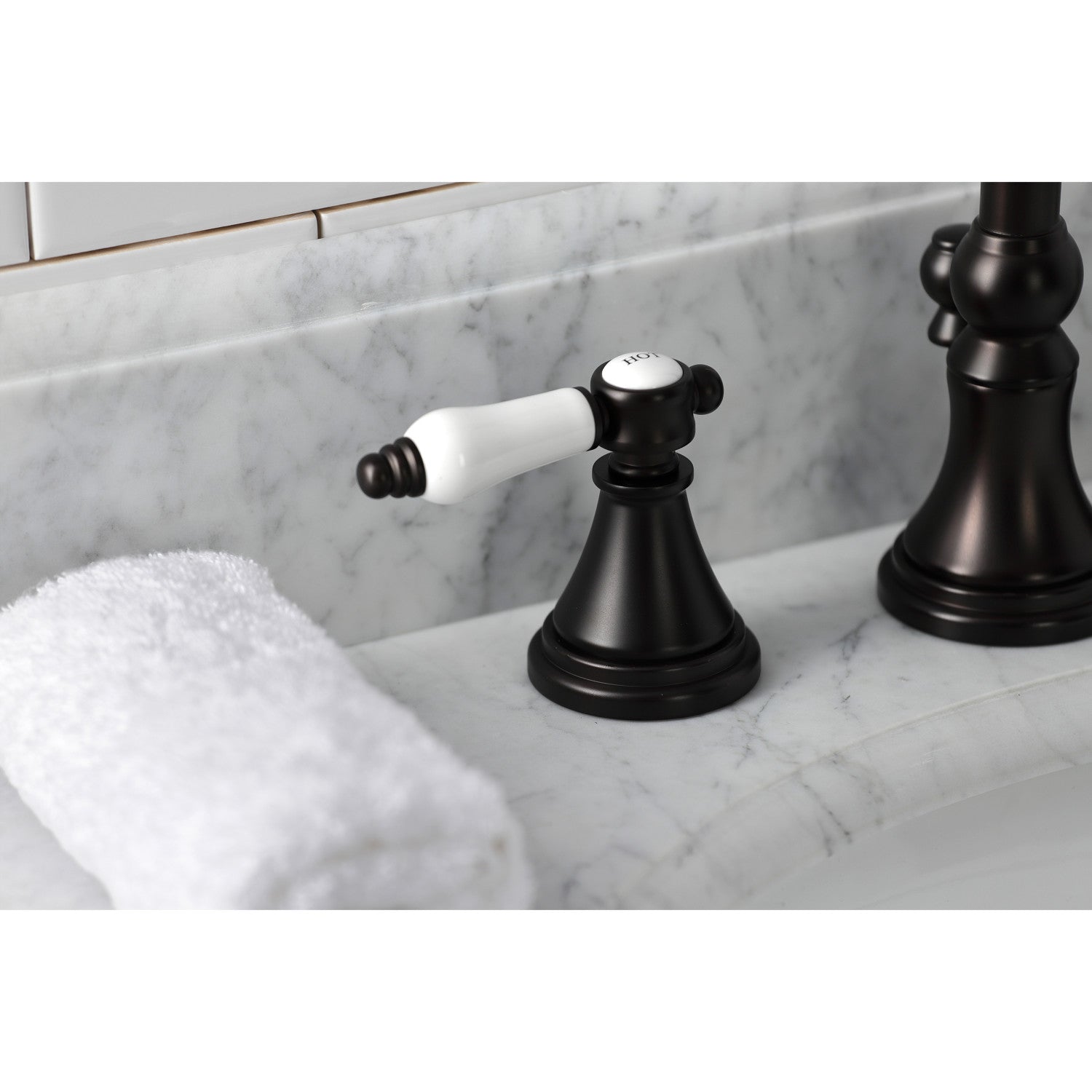 Bel Air KS2985BPL Oil Rubbed Bronze Widespread Bathroom Faucet - 2 Handle 3 Hole Deck Mount with Brass Pop Up Drain - Perfect for Modern Bathroom Vanities and Powder Rooms