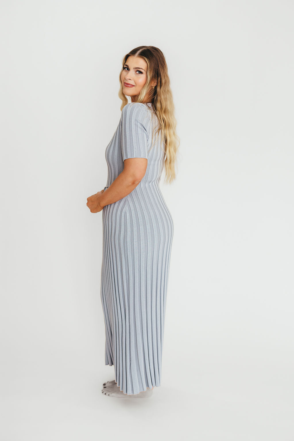 Oakley Ribbed Maxi Dress in Light Blue - Bump Friendly Maternity Dress for Pregnancy, Comfortable & Stylish - Perfect for Casual Outings, Baby Showers & Summer Wear