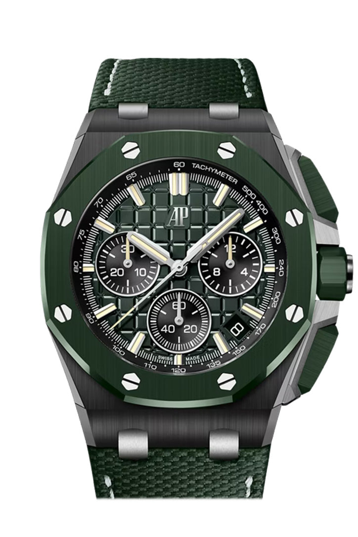 Audemars Piguet Royal Oak Offshore 43mm Men's Watch - Dark Green Dial with Black Ceramic Case 26420CE.OO.A063VE.01 - Luxury Sports Watch for Business & Formal Occasions