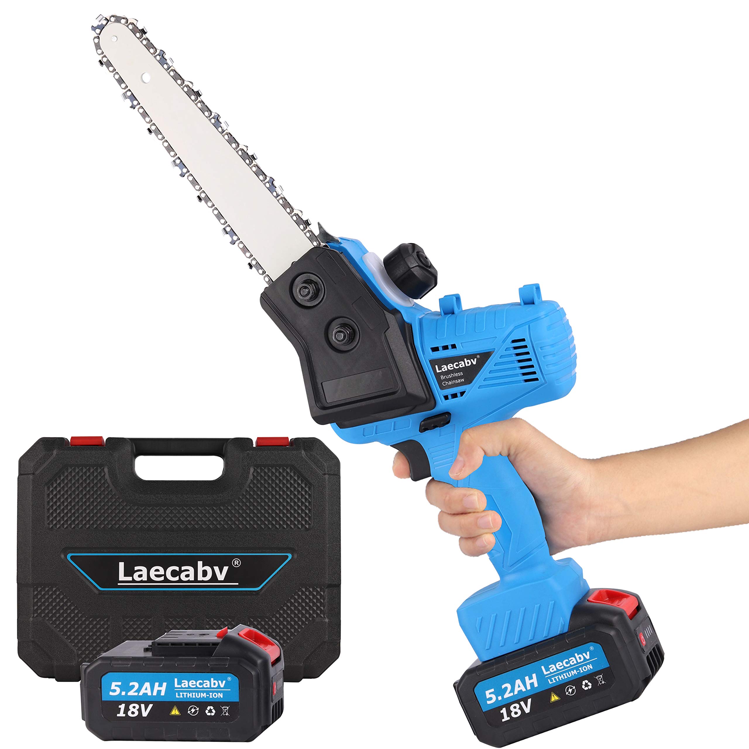 7-Inch Cordless Chainsaw with Brushless Motor - 2 Batteries & Charger Included - Lightweight One-Handed Electric Chainsaw for Tree Trimming, Branch Cutting, and Woodworking - Perfect for Yard Maintenance, Landscaping, and DIY Projects