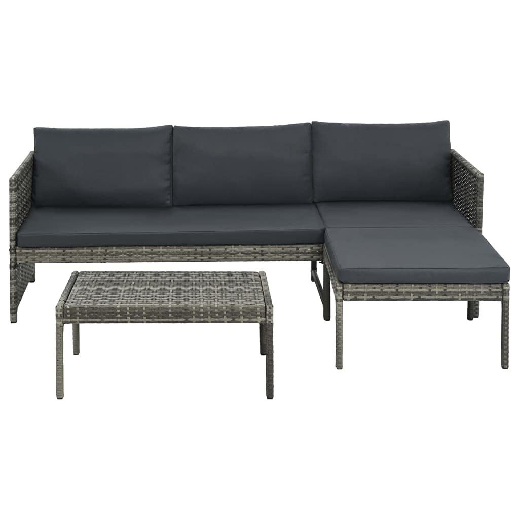 Premium 3-Piece PE Rattan Outdoor Patio Furniture Set with Cushions - Gray Wicker Garden Lounge Conversation Set for Backyard, Poolside & Terrace Relaxation