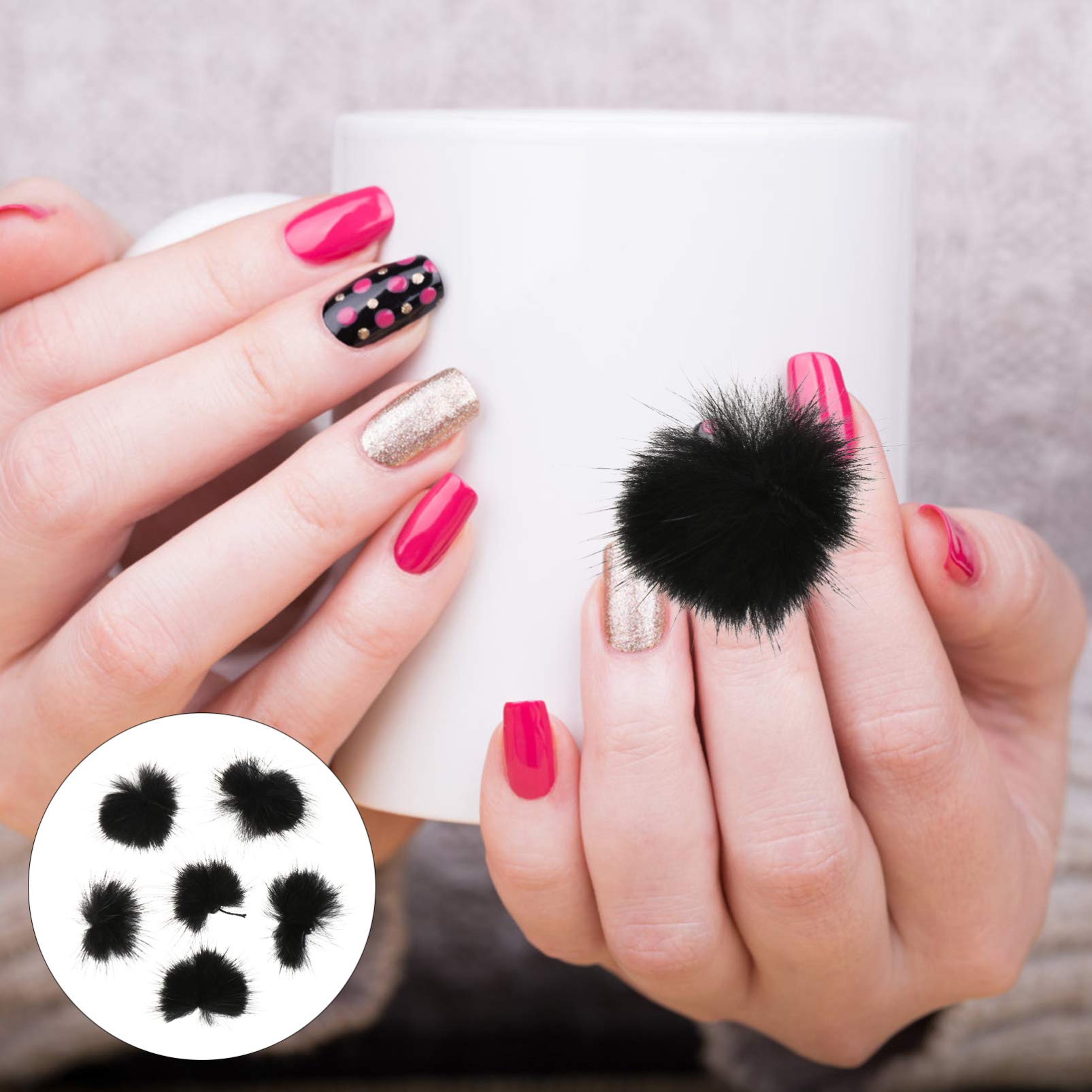 6PCS DIY Fluffy Nail Pom Poms - 3D Winter Nail Art Decorations for Manicure, Hats & Crafts | Uonlytech Nail Accessories for Party, Wedding & Holiday Nail Designs