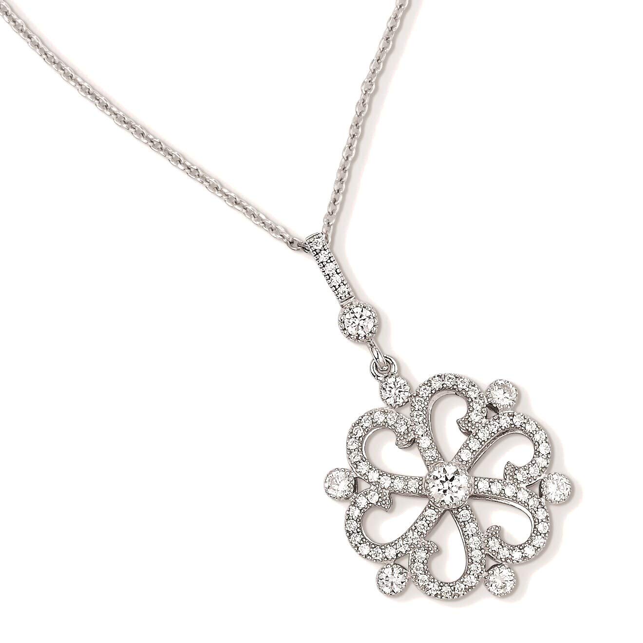 Bonyak Sterling Silver Rhodium-Plated CZ Flower Necklace - Elegant Brilliant Embers Pendant for Women | Perfect for Weddings, Parties & Special Occasions