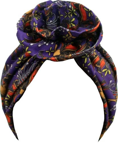 TouchUps Hair Bun Cap - African Turban Pattern Headwrap for Hair Protection - Dark Purple Headscarf for Women - Perfect for Sleeping, Workouts & Natural Hair Care